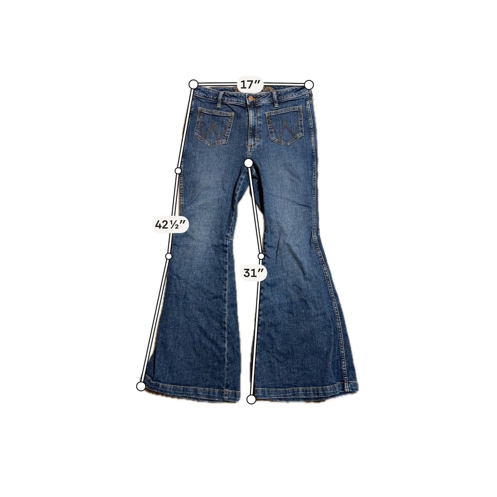 Wrangler Womens Bell Bottom Flare Jeans Medium Wash High Rise Patch Pocket Denim - Picture 12 of 12